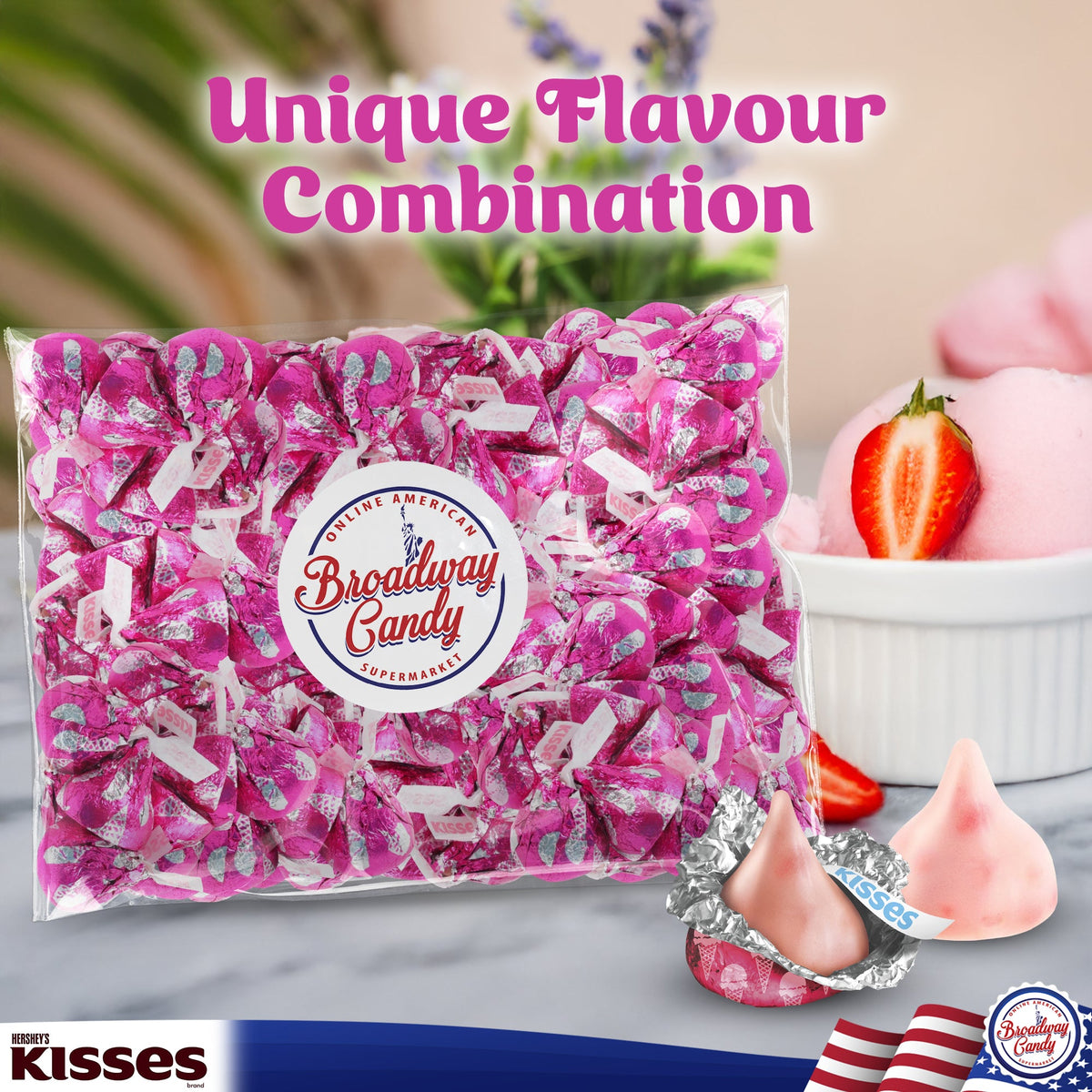 BULK Hershey's Kisses Strawberry Ice Cream Flavoured Chocolate, 1 kg Bag