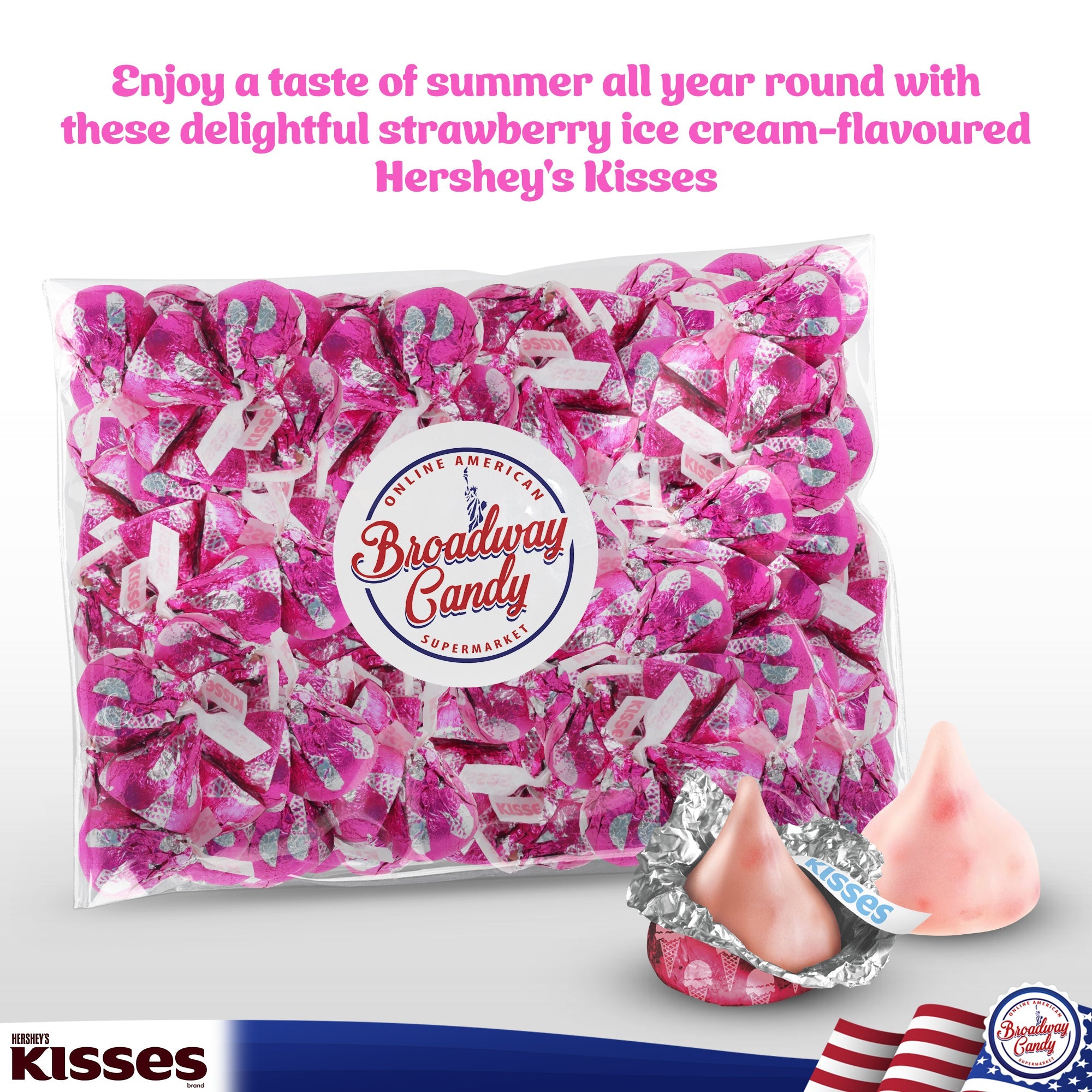 BULK Hershey's Kisses Strawberry Ice Cream Flavoured Chocolate, 1 kg Bag