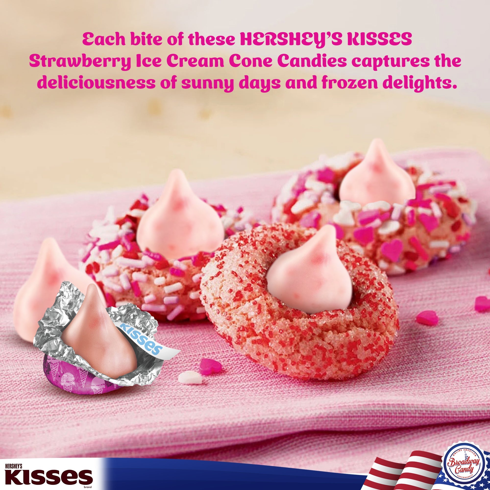 BULK Hershey's Kisses Strawberry Ice Cream Flavoured Chocolate, 1 kg Bag