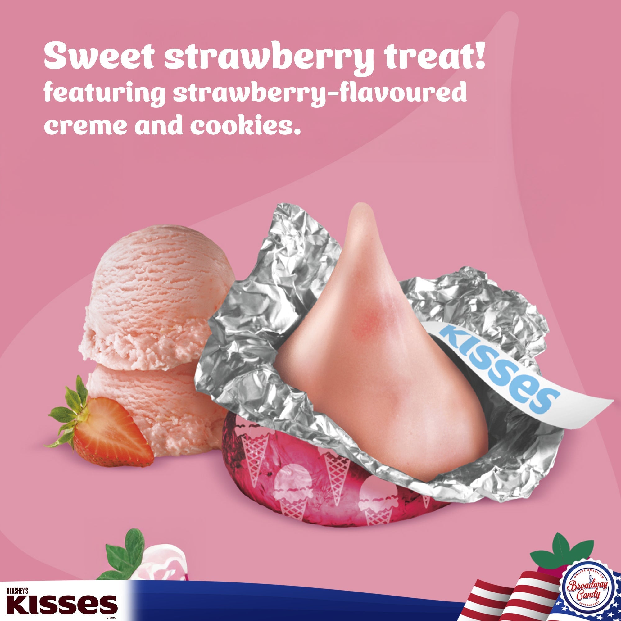 BULK Hershey's Kisses Strawberry Ice Cream Flavoured Chocolate, 1 kg Bag