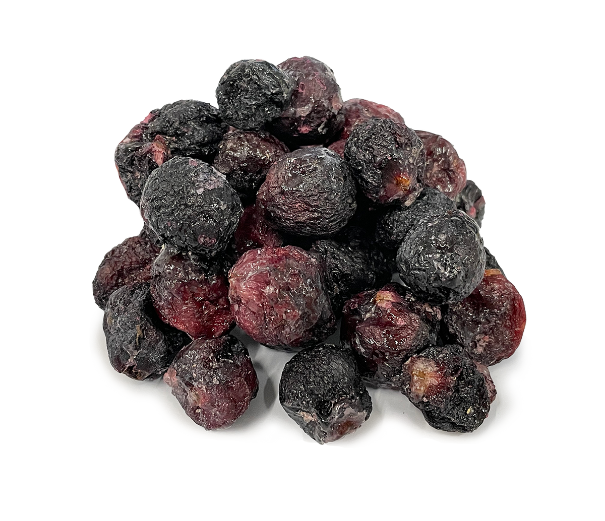 Close-up of DJ & A Freeze Dried Kyoho Grapes showing their light, airy, freeze-dried texture.