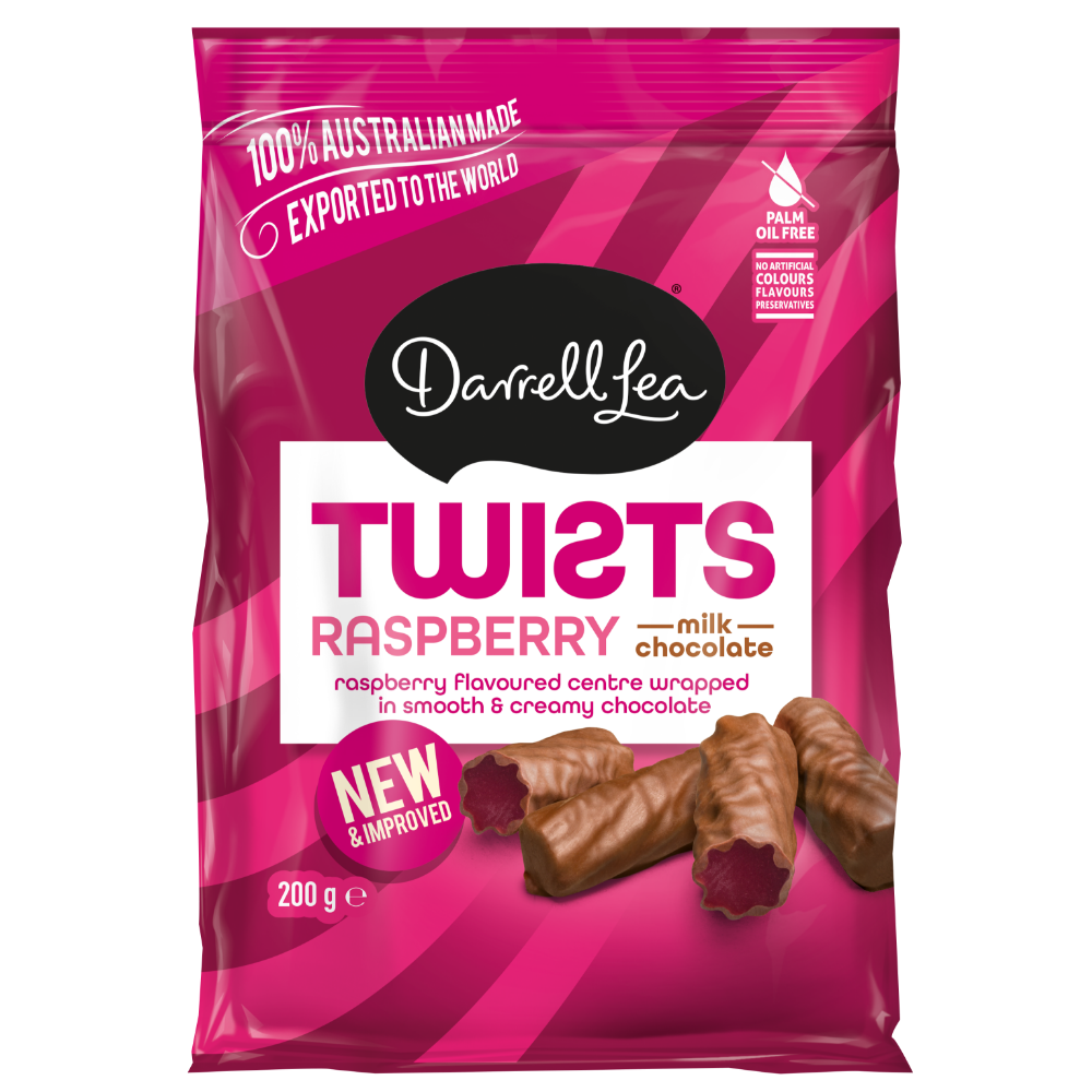 Darrell Lea Raspberry Twists Milk Coated NK 12 x 200g