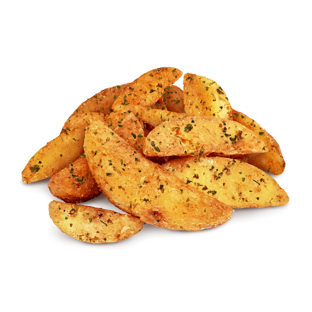 Close-up of DJ & A Potato Wedges, seasoned with sweet chilli, paprika and tomato.