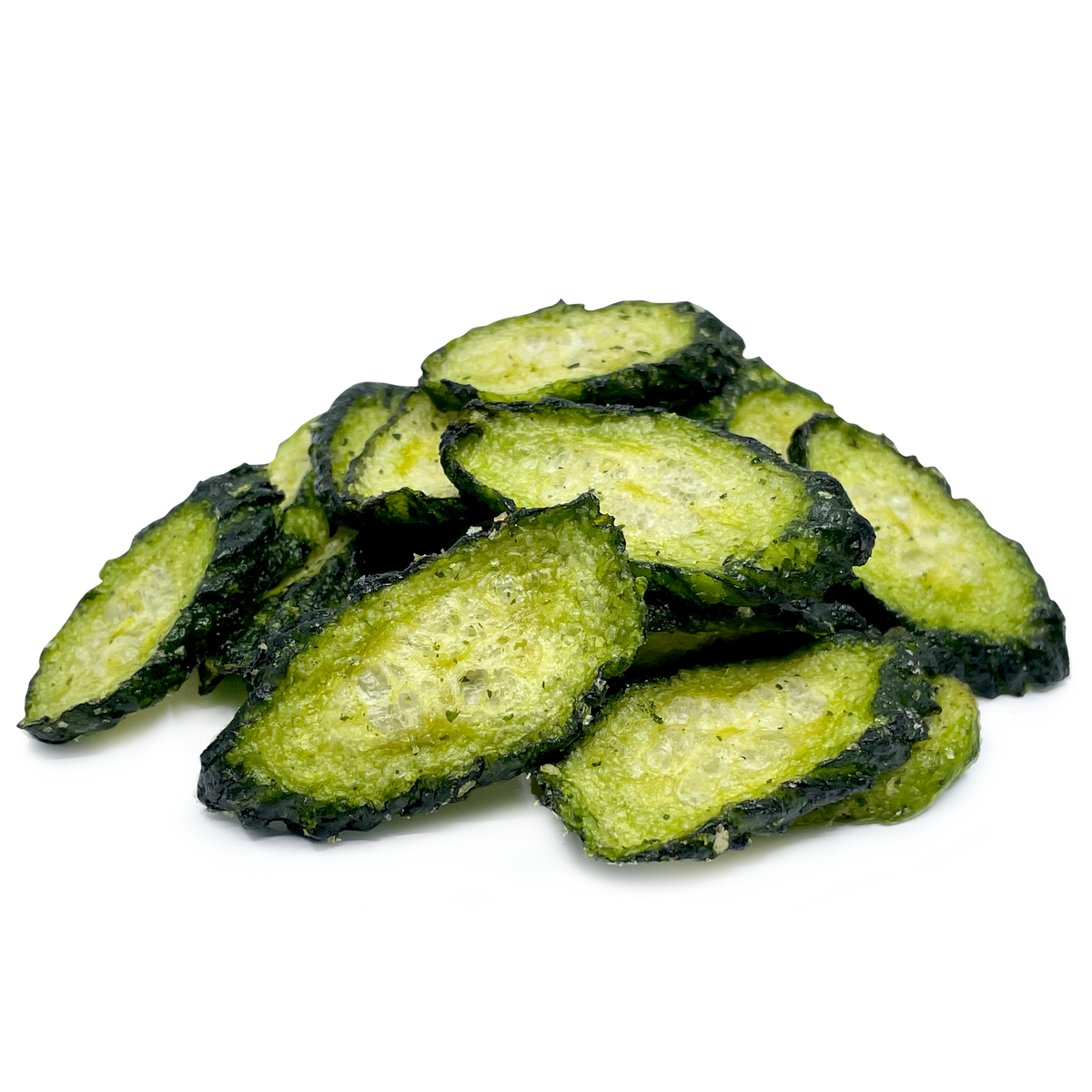 Close-up of DJ & A Pickle-licious crisps, made from cucumber.