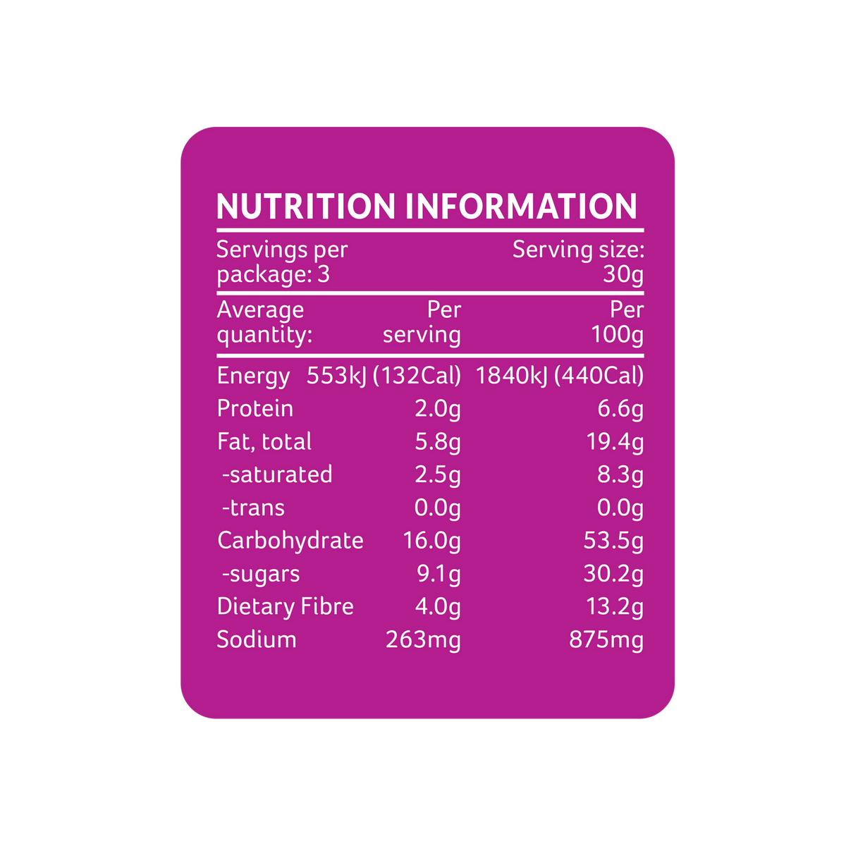 Back of DJ & A Veggie Crisps Salt & Vinegar pack showing nutritional information.