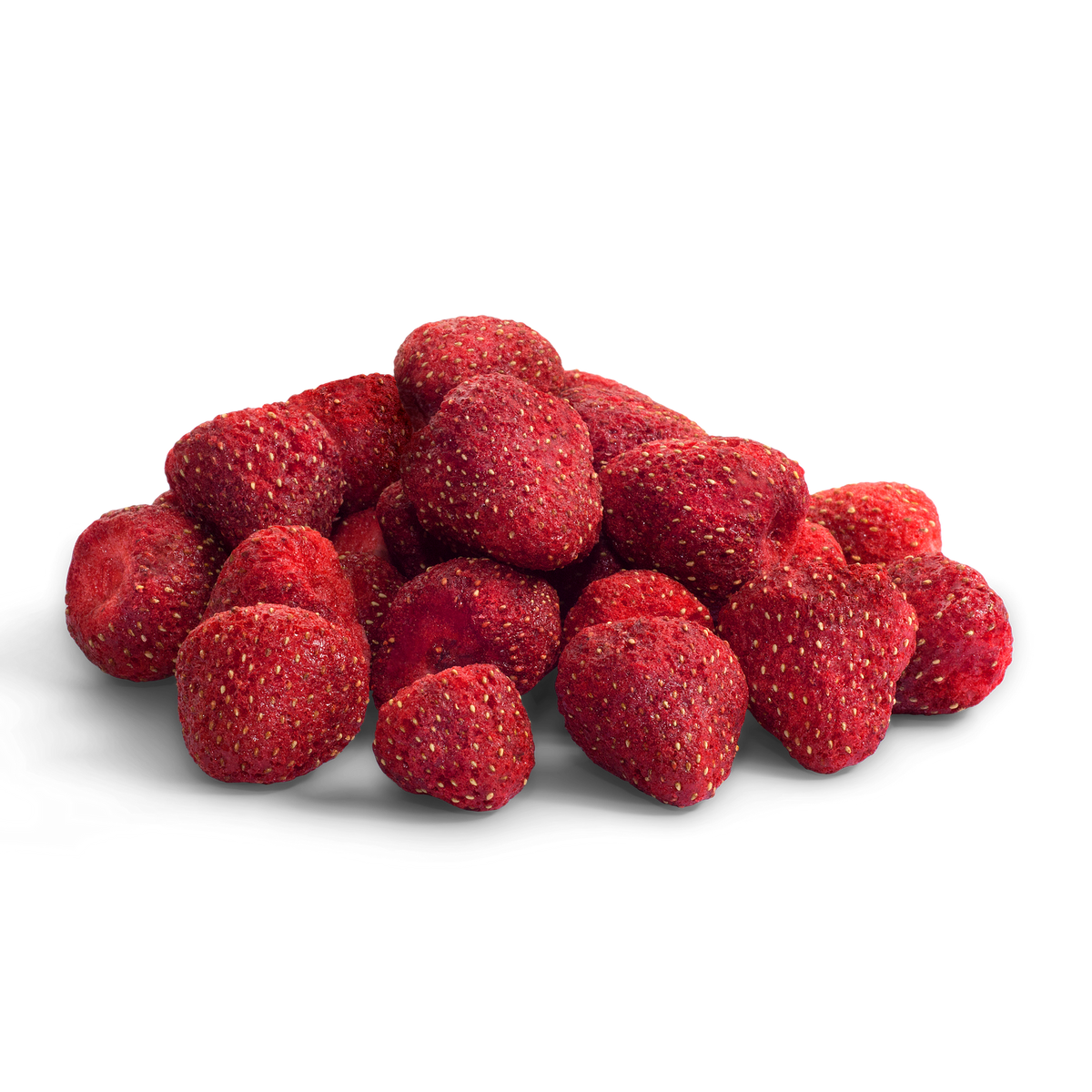 Close-up of DJ & A Freeze Dried Strawberries, showing their natural colour and crisp texture.