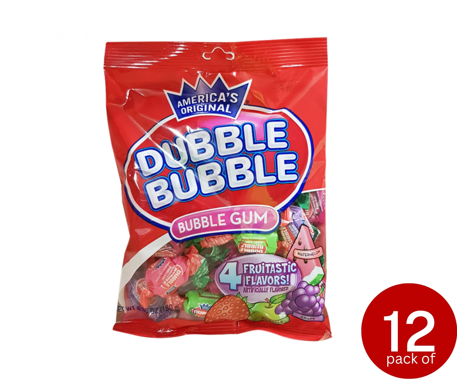 Dubble Bubble Bubble Gum 4 Flavours Peg Bag 12 x 180g (6.35oz)