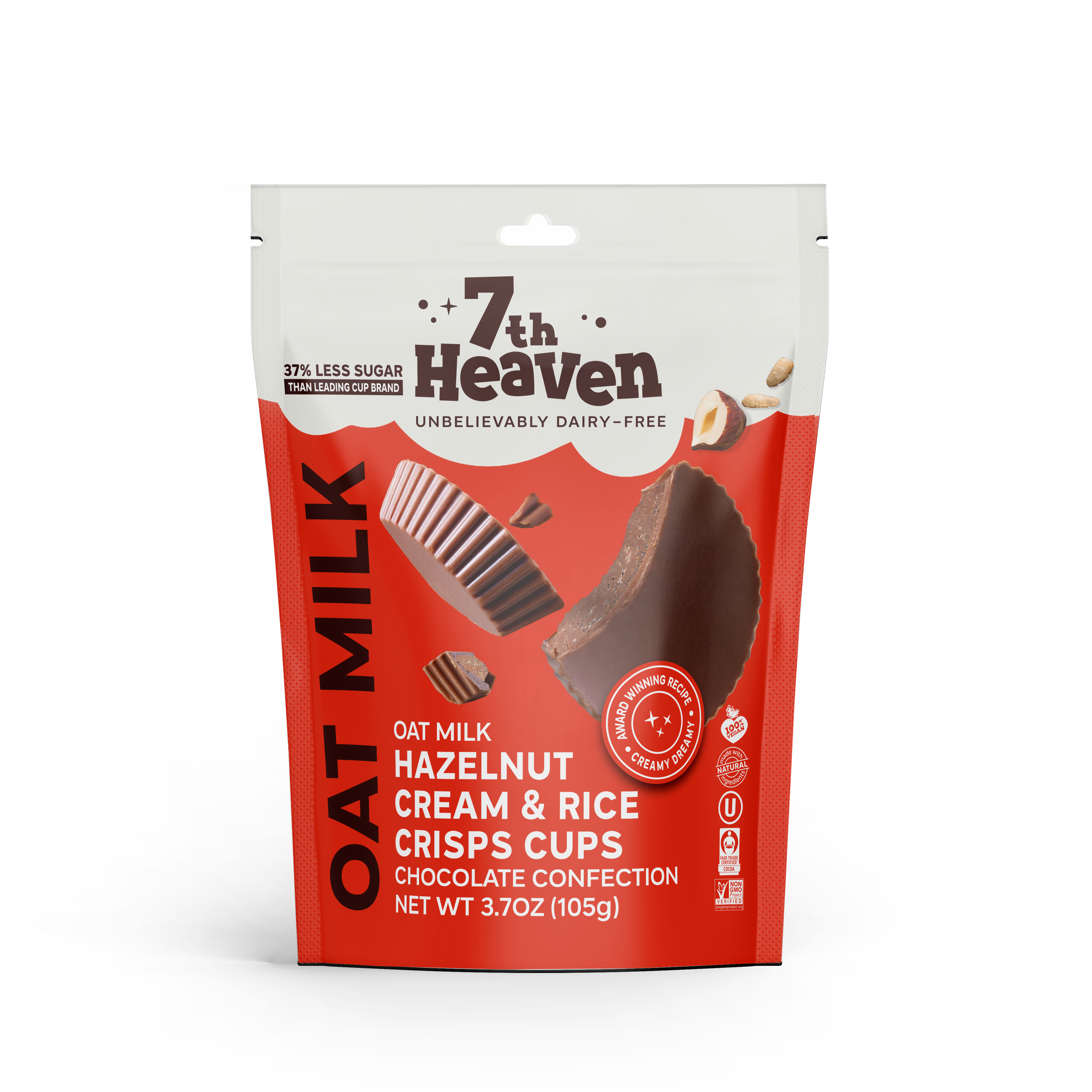7th Heaven Hazelnut Cream and Rice Crisps Cream Cups Pouch Oat Milk Chocolate 5 Pack 6 x 105g