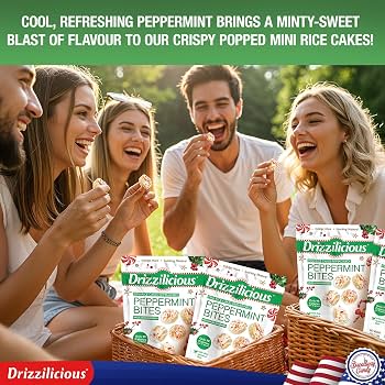 Drizzilicious Mini Rice Cakes, Peppermint flavour, 113g - Kosher, gluten-free festive snack.