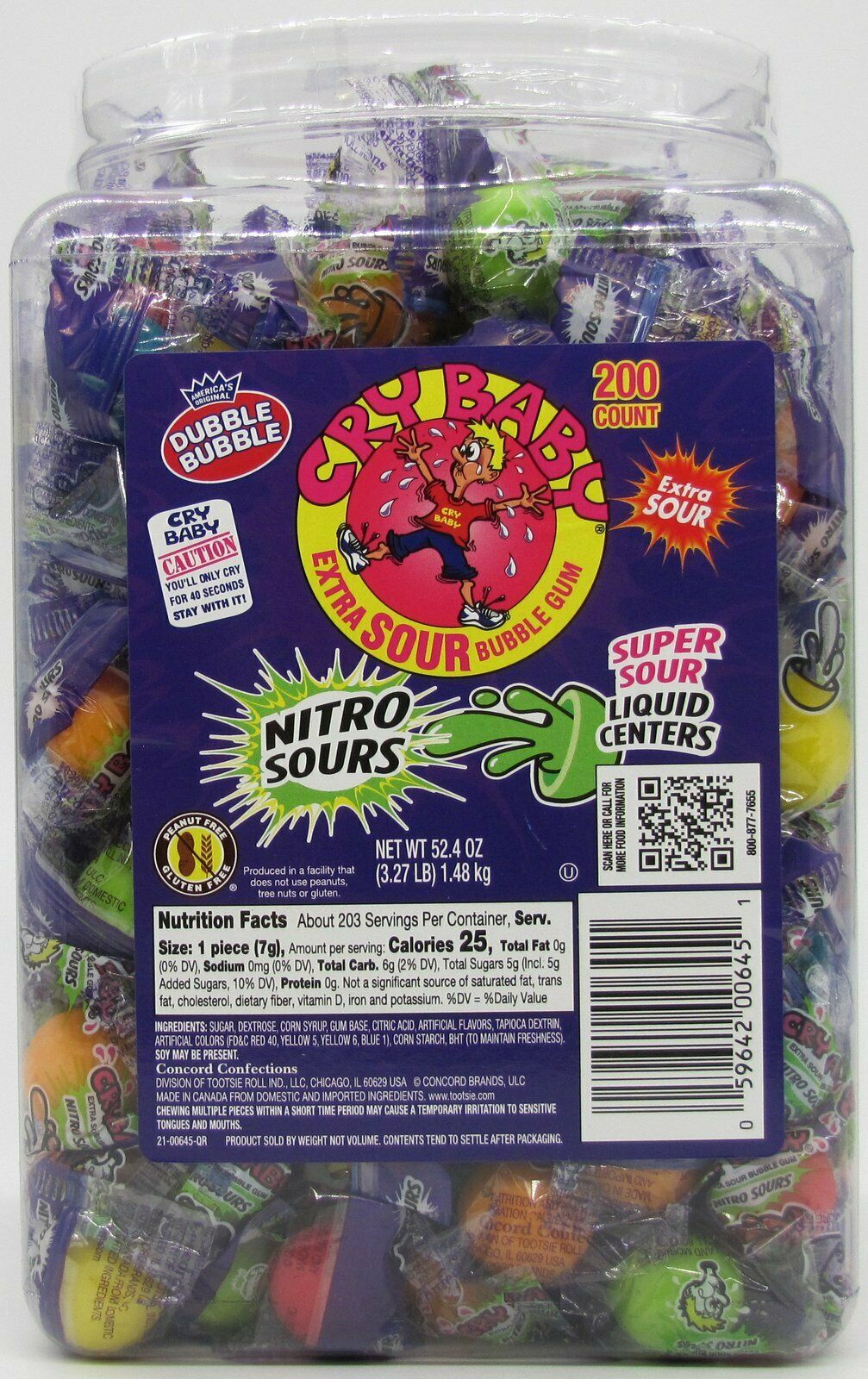 Dubble Bubble  Cry Baby Jar Nitro Sour Gum Jar 200 x 4.5g