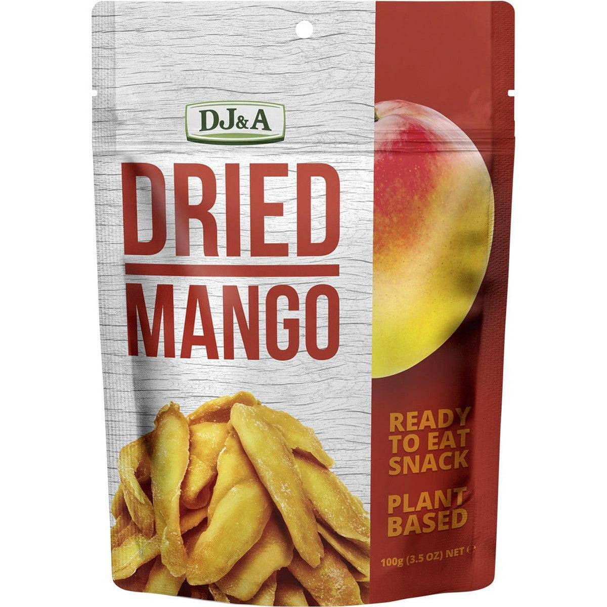 DJ & A Dried Mango 100g pack - real mango pieces with a touch of cane sugar.