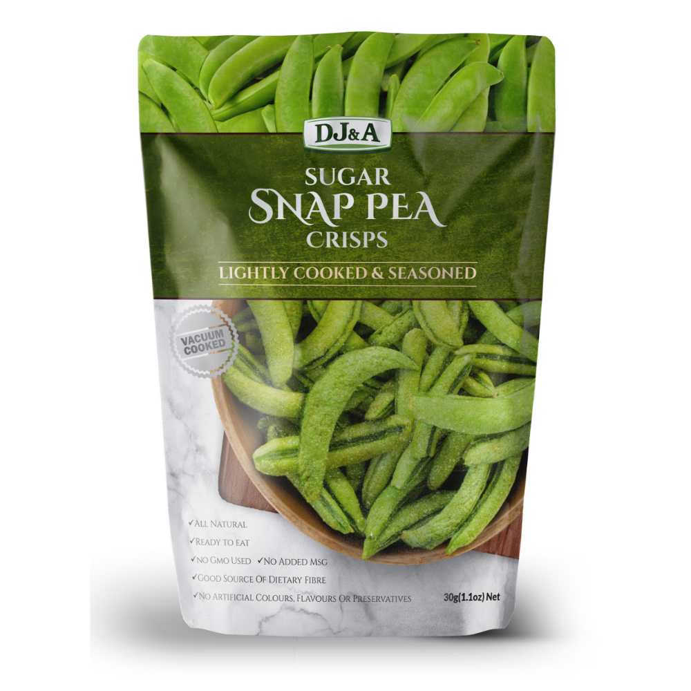 DJ&A sugar snap pea crisps 30g plant-based crunchy vegetable snack