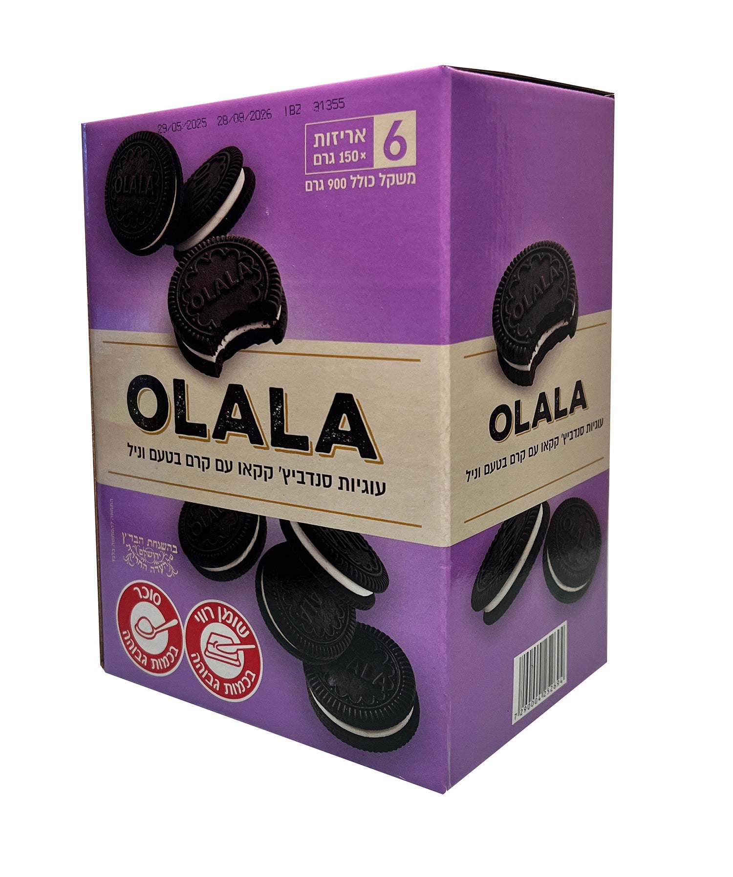 Olala Black Cocoa with Vanilla Cream Cookie 6 Pack 150g Round 6 x 900g