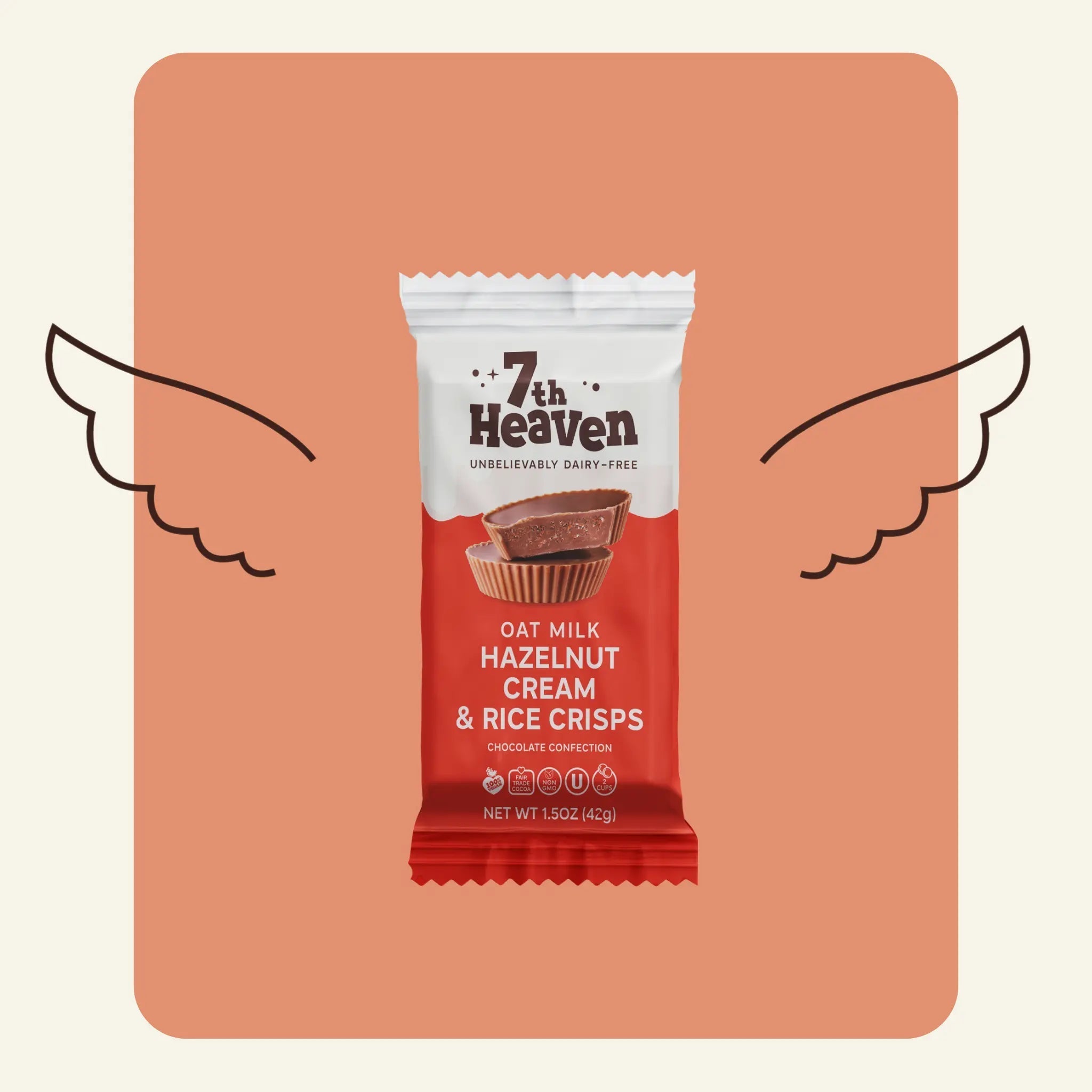 7th Heaven Hazelnut Cream and Rice Crisps Cream Cups Oat Milk Chocolate 12 x 42g