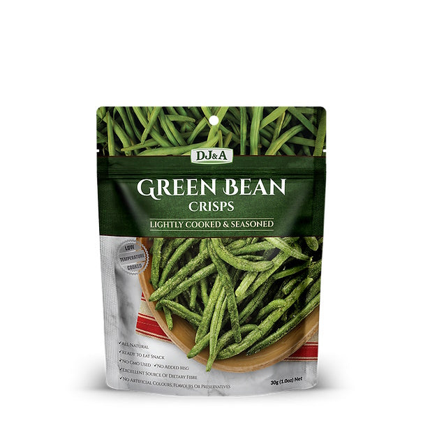 DJ&A green bean crisps 30g crunchy plant-based vegetable snack