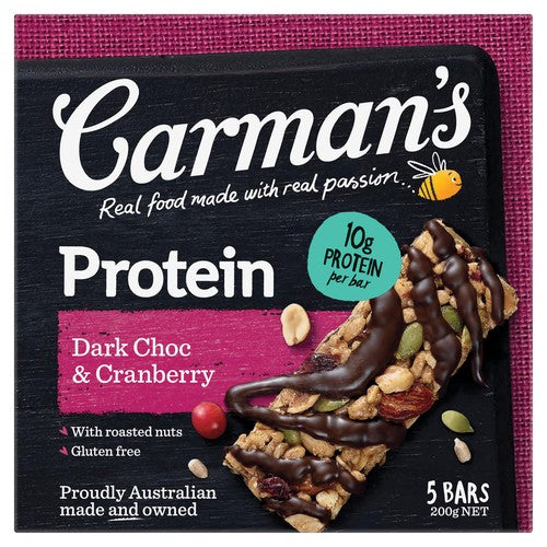 Carmans Dark Choc Cranberry Protein Bar 5 pack Dairy 6 x 200g