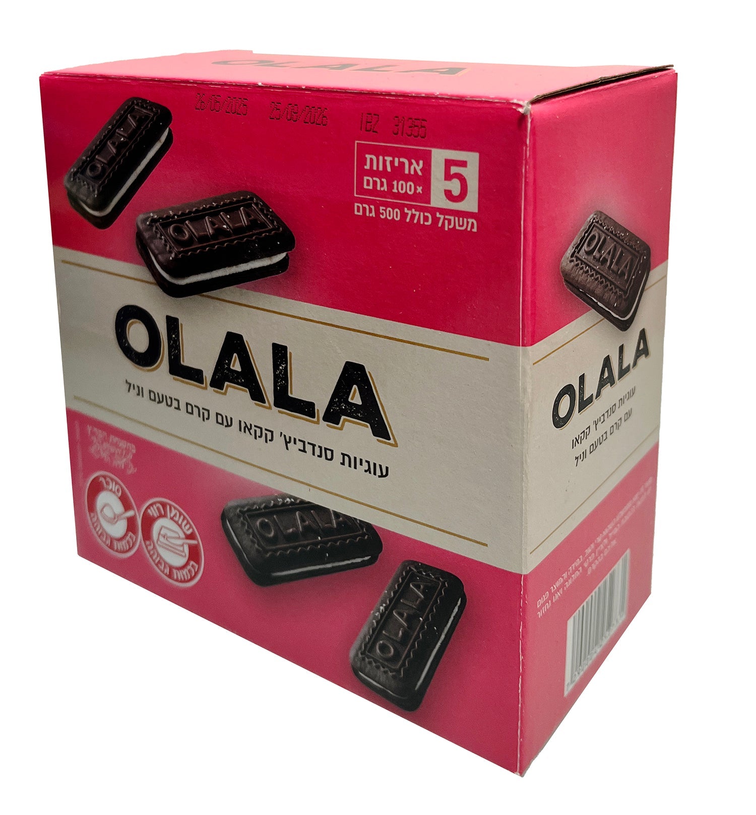 Olala Black Cocoa with Vanilla Cream Cookie 5 Pack 100g Rectangle Shape 12 x 500g