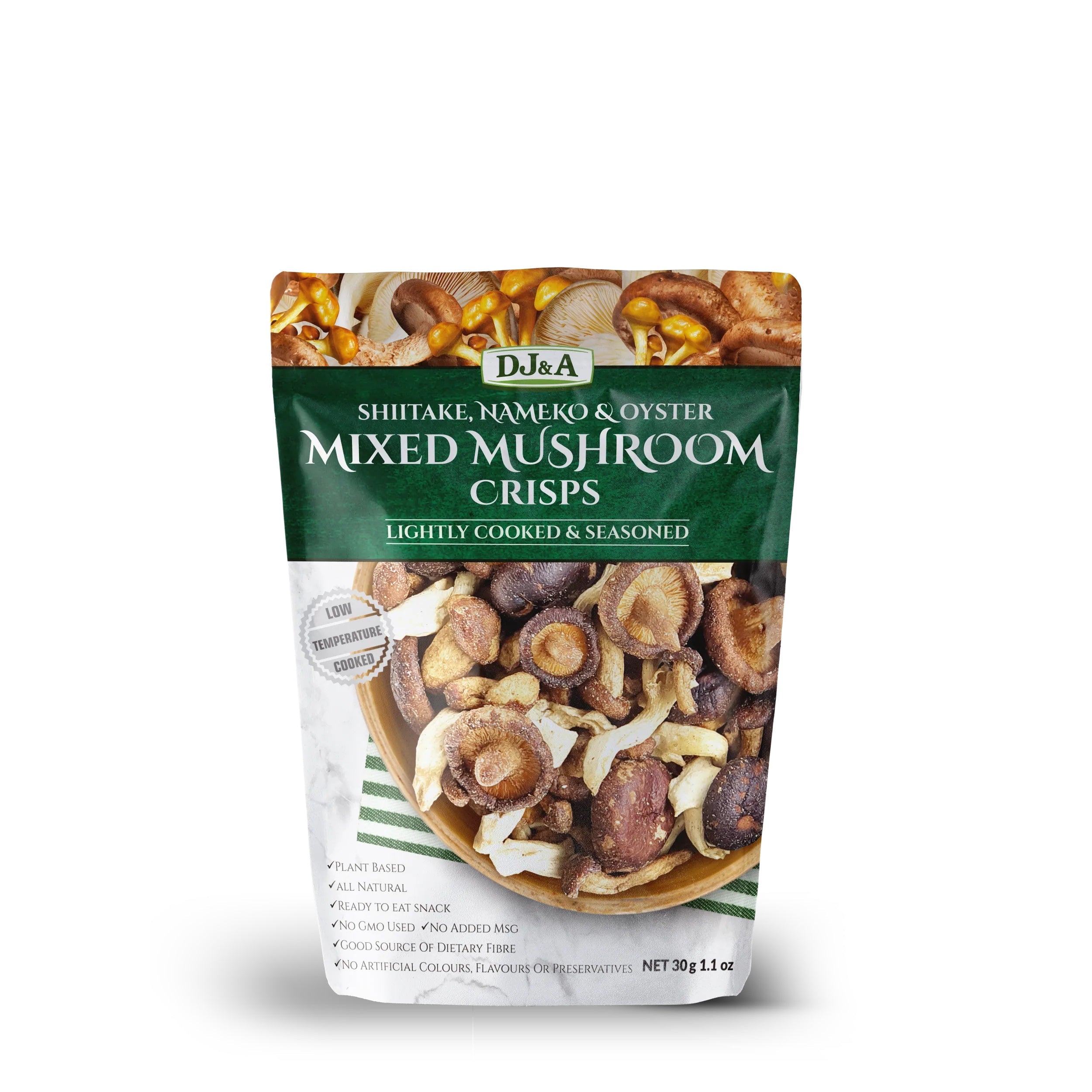 DJ&A mixed mushroom crisps 30g vegan plant-based mushroom snack