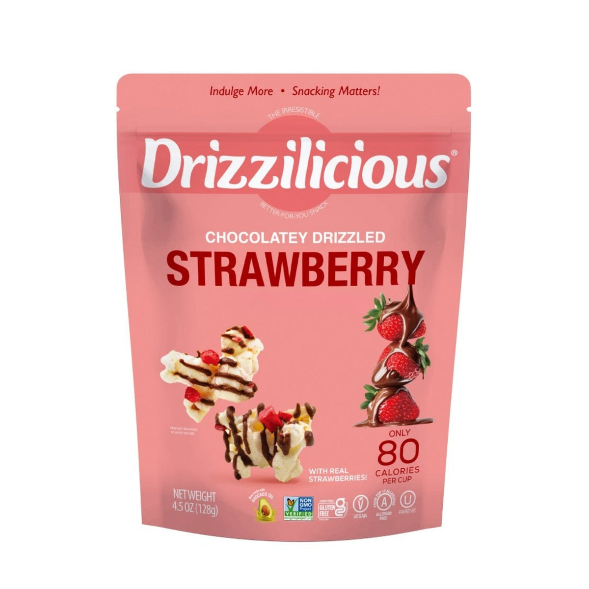 Drizzilicious Chocolaty Strawberry Drizzled Popcorn, 128g - gluten-free, kettle-cooked and non-GMO.
