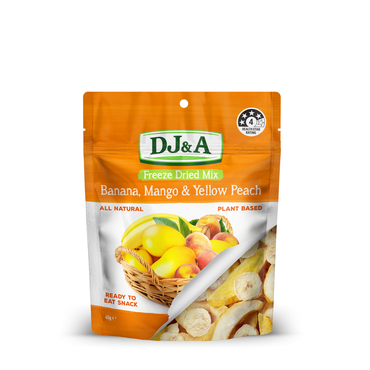 DJ & A Freeze Dried Banana, Mango & Peach, 45g pack.