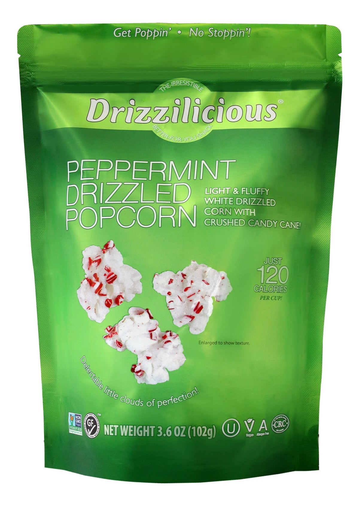 Drizzilicious Peppermint Drizzled Popcorn, 102g - gluten-free, kettle-cooked and non-GMO.