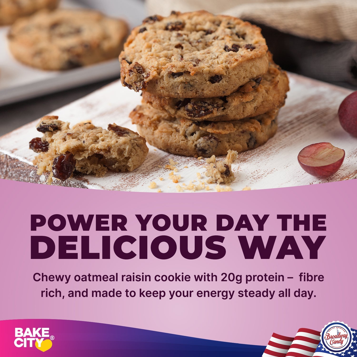 Bake City Cookie + Protein Display Oatmeal Raisin  12 x 113g (4oz)