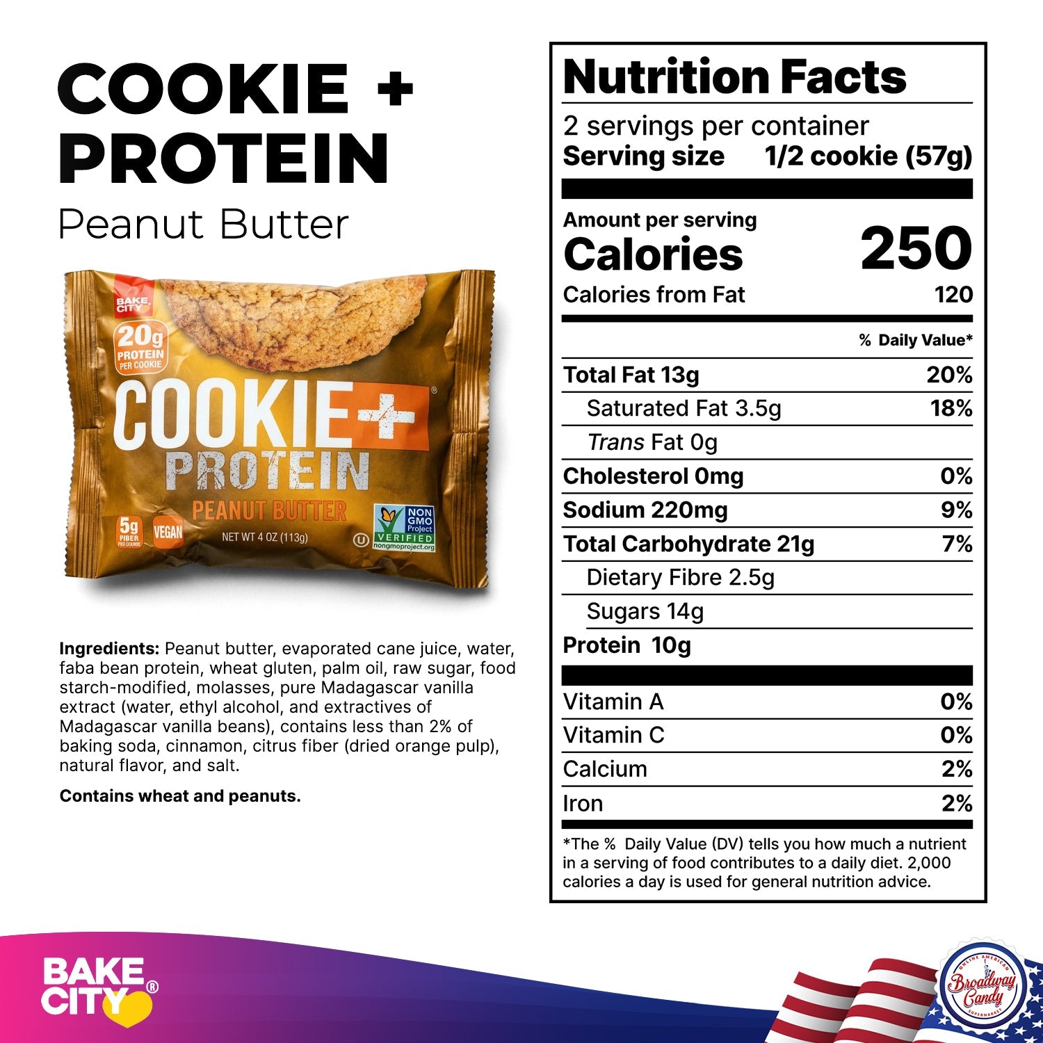 Bake City Cookie + Protein Display Peanut Butter 12 x 113g (4oz)