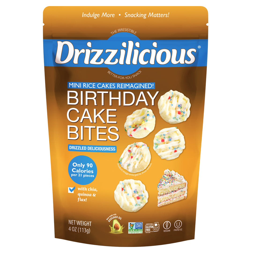Drizzilicious Mini Rice Cakes, Birthday Cake flavour, 113g - gluten-free, dairy-free and Kosher.