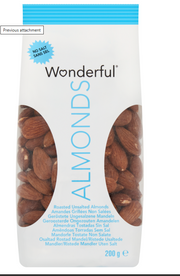 Wonderful Nuts Roasted No Salt Almonds  10 x 200g