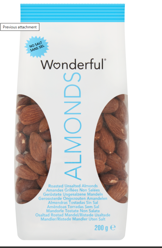 Wonderful Nuts Roasted No Salt Almonds  10 x 200g