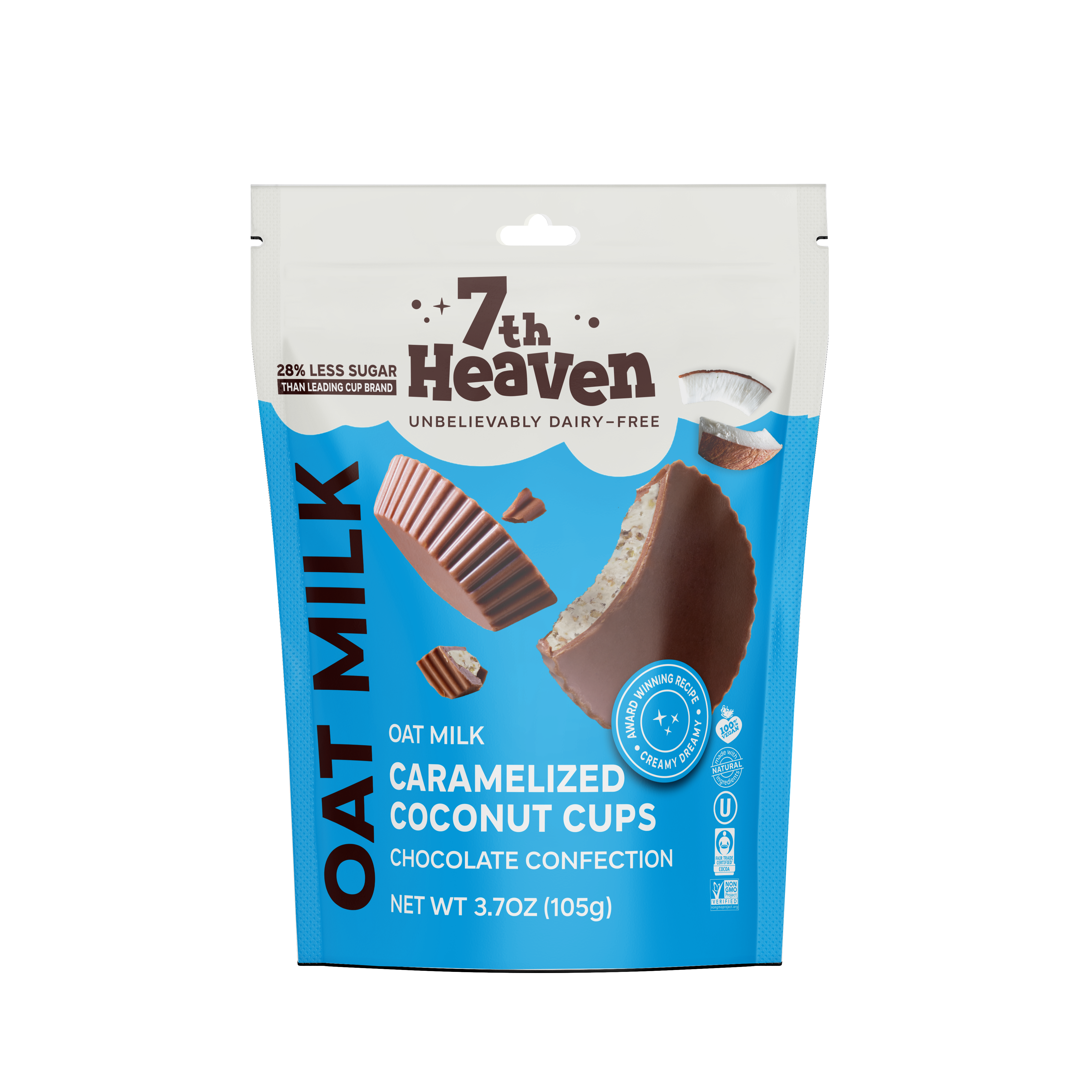 7th Heaven Caramelized Coconut Cream Cups Pouch Oat Milk Chocolate 5 Pack 6 x 105g