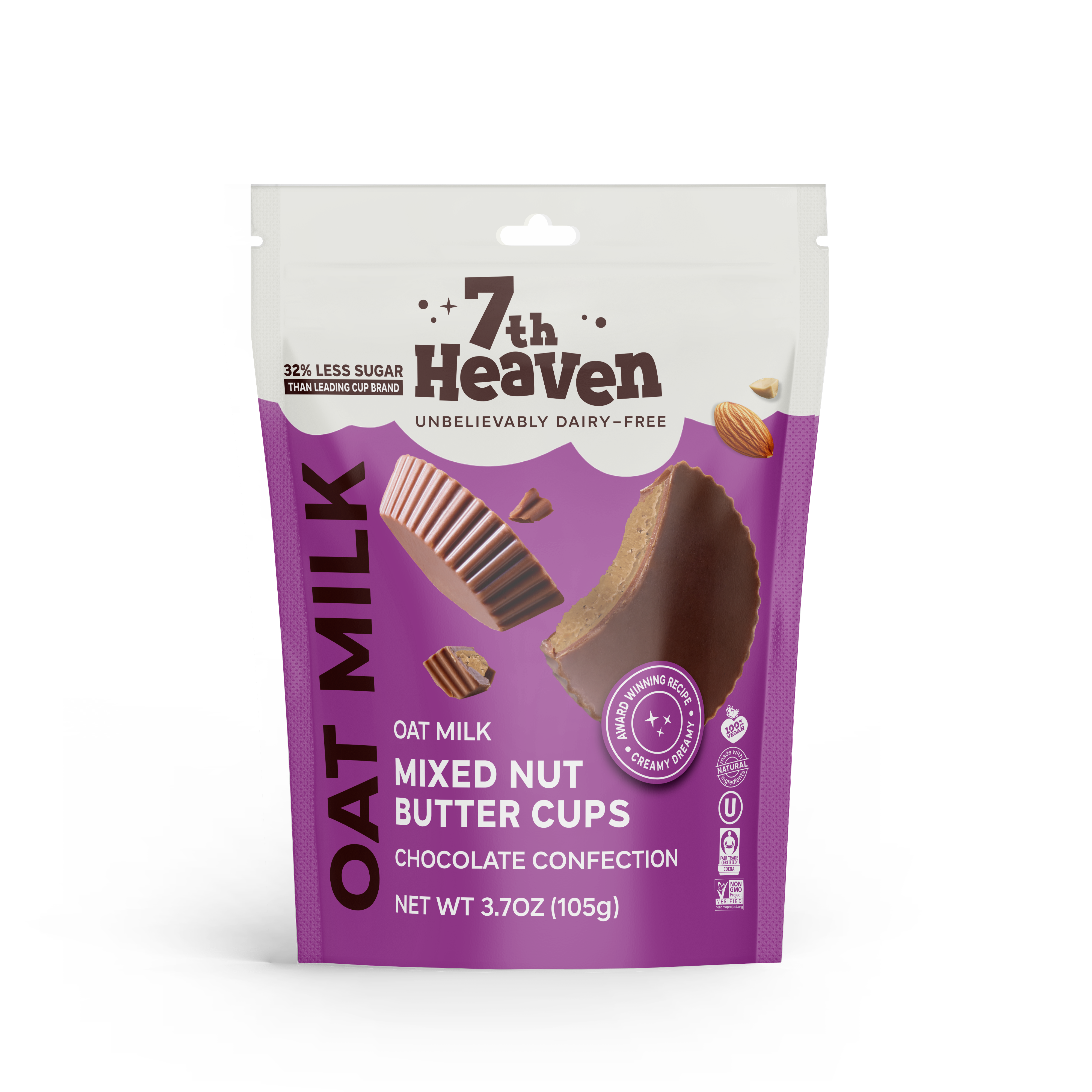 7th Heaven Mixed Nuts Cream Cups Pouch Oat Milk Chocolate 5 Pack 6 x 105g