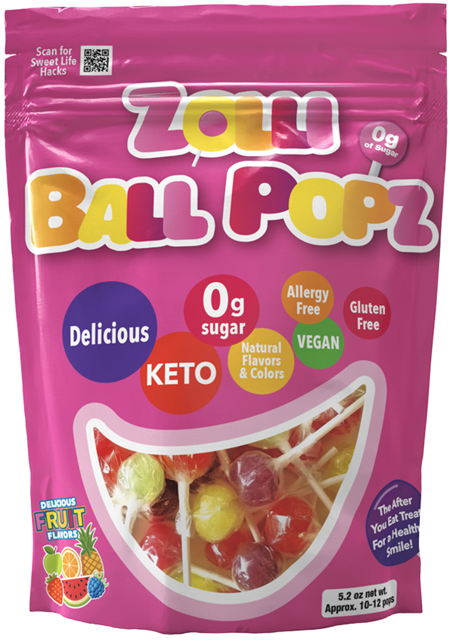 Zollipops Zolli Ball Popz Assorted Fruit 24 x 147g (5.2oz)